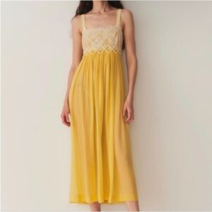 Doen Heirloom Analia 100% Silk Yellow Lace midi Dress NEW